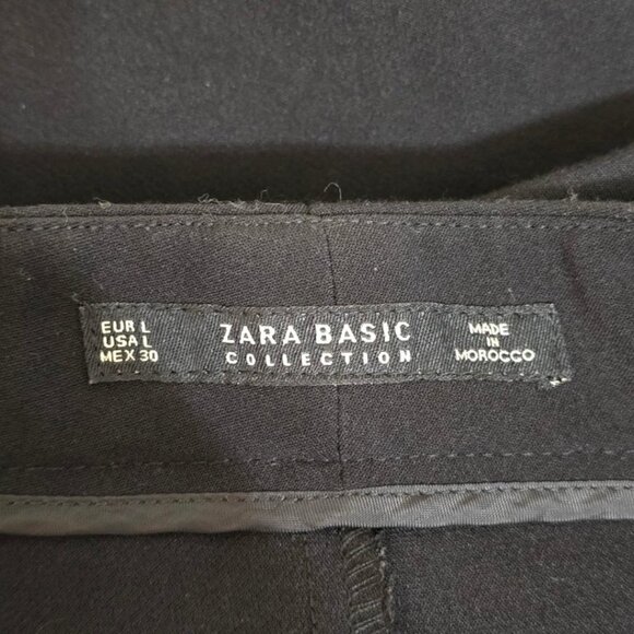 Zara Basic Black Flat Front Side Stripe Cropped Pants Sz L - Picture 6 of 6